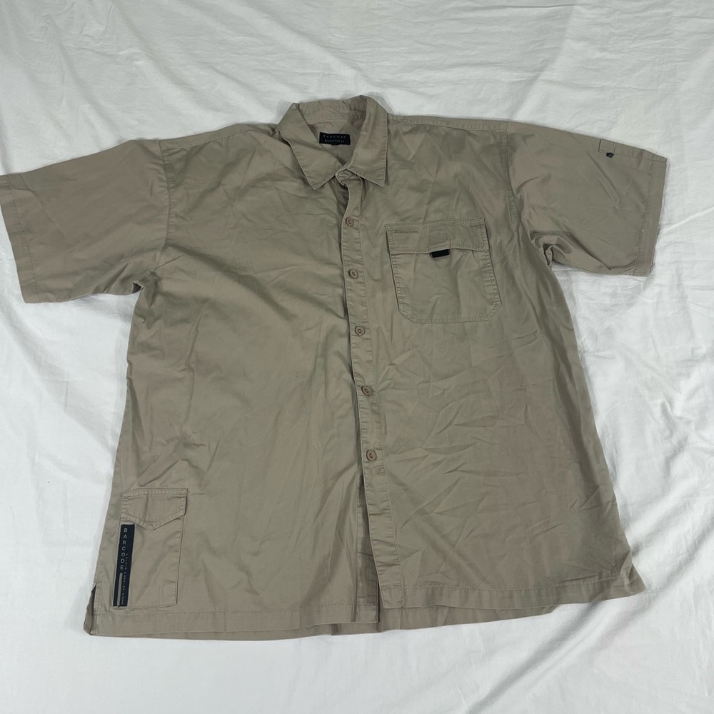 Barcode Mens Beige Short Sleeve Button Up Shirt Size 2XL